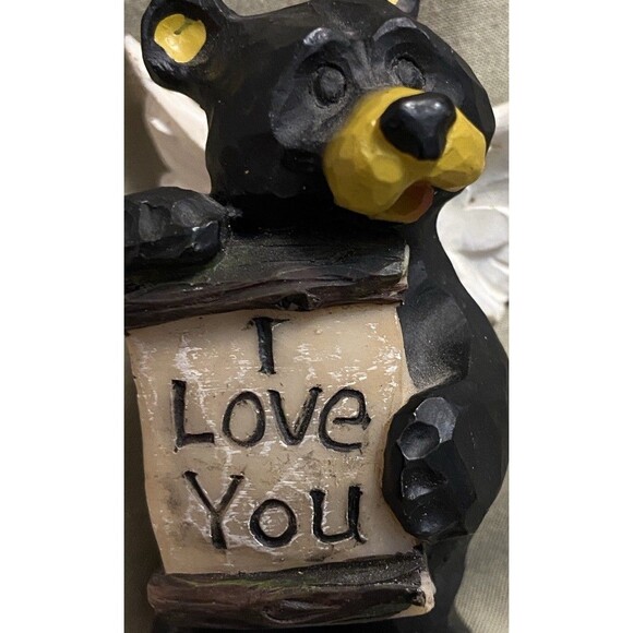 Young Black Bear Cub Figurine Angel Wings Holding “I Love You” Sign 2.5 in Tall - Picture 2 of 13